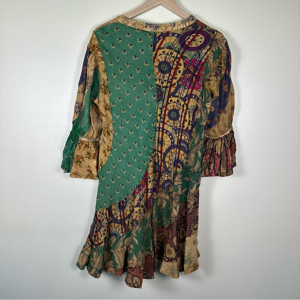 YOUNG THREADS Boho Flowy Hippie Patchwork Overdyed Large Babydoll Mini Dress - Picture 8 of 8
